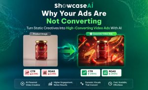 ShowcaseAI converting static product image into high-converting AI video ad with improved CTR and ROAS performance